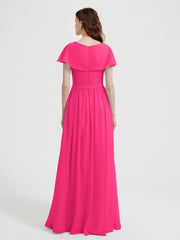 Mancherons Longue Mousseline Robes Avec Fente Fuchsia Grande Taille