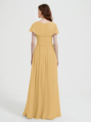 Mancherons Longue Mousseline Robes Avec Fente Or