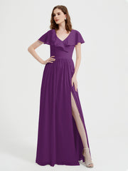 Mancherons Longue Mousseline Robes Avec Fente Raisin Grande Taille