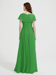 Mancherons Longue Mousseline Robes Avec Fente Vert
