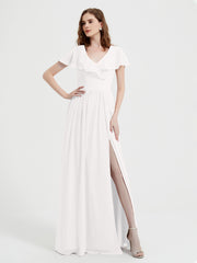 Mancherons Longue Mousseline Robes Avec Fente Ivoire Grande Taille