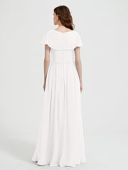 Mancherons Longue Mousseline Robes Avec Fente Ivoire