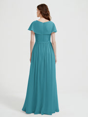 Mancherons Longue Mousseline Robes Avec Fente Jade
