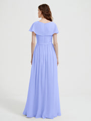Mancherons Longue Mousseline Robes Avec Fente Lavande Grande Taille