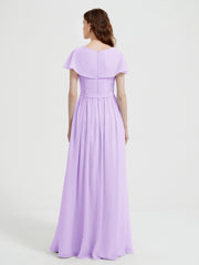 Mancherons Longue Mousseline Robes Avec Fente Lilas