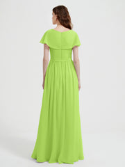 Mancherons Longue Mousseline Robes Avec Fente Vert Citron