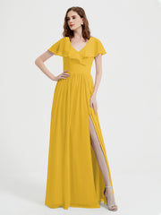 Mancherons Longue Mousseline Robes Avec Fente Souci