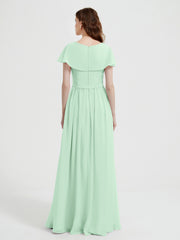 Mancherons Longue Mousseline Robes Avec Fente Vert Menthe Grande Taille