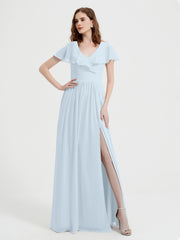 Mancherons Longue Mousseline Robes Avec Fente Brume Grande Taille