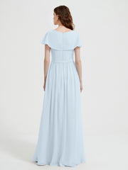 Mancherons Longue Mousseline Robes Avec Fente Brume Grande Taille