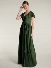 Mancherons Longue Mousseline Robes Avec Fente Olive Verte Grande Taille