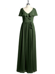Mancherons Longue Mousseline Robes Avec Fente Olive Verte