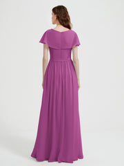 Mancherons Longue Mousseline Robes Avec Fente Orchidee