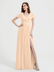 Mancherons Longue Mousseline Robes Avec Fente Pêche