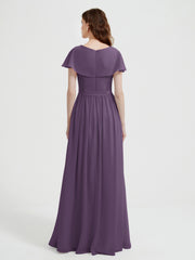 Mancherons Longue Mousseline Robes Avec Fente Plum