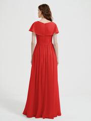 Mancherons Longue Mousseline Robes Avec Fente Rouge