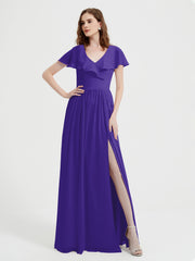 Mancherons Longue Mousseline Robes Avec Fente Régence Grande Taille