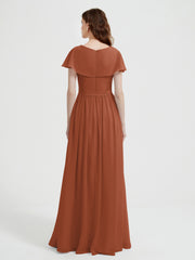 Mancherons Longue Mousseline Robes Avec Fente Rouille Grande Taille