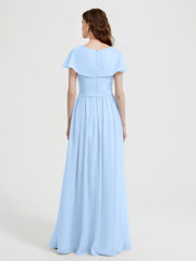 Mancherons Longue Mousseline Robes Avec Fente Bleu Ciel Grande Taille