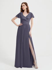 Mancherons Longue Mousseline Robes Avec Fente Orageux Grande Taille