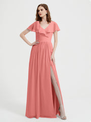 Mancherons Longue Mousseline Robes Avec Fente Crépuscule Grande Taille