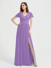 Mancherons Longue Mousseline Robes Avec Fente Tahiti