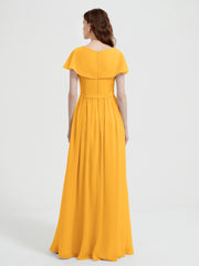 Mancherons Longue Mousseline Robes Avec Fente Mandarine Grande Taille