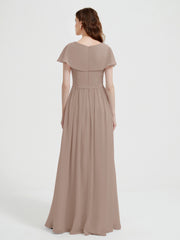 Mancherons Longue Mousseline Robes Avec Fente Taupe Grande Taille