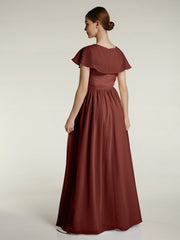 Mancherons Longue Mousseline Robes Avec Fente terracotta