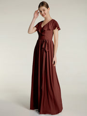 Mancherons Longue Mousseline Robes Avec Fente terracotta