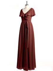 Mancherons Longue Mousseline Robes Avec Fente terracotta