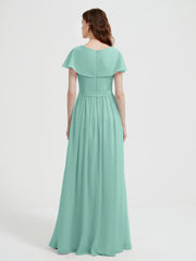 Mancherons Longue Mousseline Robes Avec Fente Turquoise Grande Taille