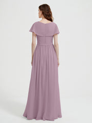 Mancherons Longue Mousseline Robes Avec Fente Vintage Mauve Grande Taille
