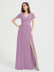 Mancherons Longue Mousseline Robes Avec Fente Glycine Grande Taille