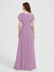 Mancherons Longue Mousseline Robes Avec Fente Glycine Grande Taille