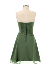 Sans Bretelles Robe Demoiselle d'honneures courte d'Eté Olive Verte Grande Taille