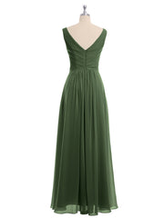 Col en V Mousseline Longue Robe de Demoiselles d'honneur Olive Verte Grande Taille