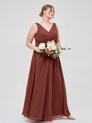 Col en V Mousseline Longue Robe de Demoiselles d'honneur terracotta Grande Taille