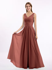 Col en V Mousseline Longue Robe de Demoiselles d'honneur terracotta