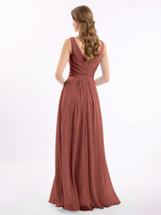 Col en V Mousseline Longue Robe de Demoiselles d'honneur terracotta