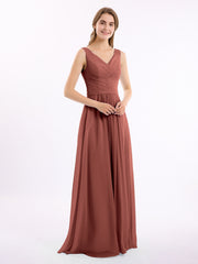 Col en V Mousseline Longue Robe de Demoiselles d'honneur terracotta