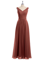 Col en V Mousseline Longue Robe de Demoiselles d'honneur terracotta