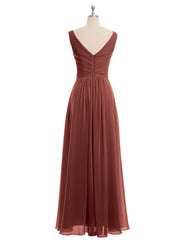 Col en V Mousseline Longue Robe de Demoiselles d'honneur terracotta