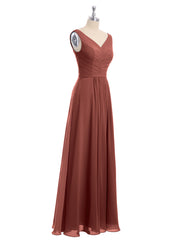 Col en V Mousseline Longue Robe de Demoiselles d'honneur terracotta
