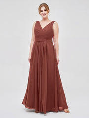 Col en V Mousseline Longue Robe de Demoiselles d'honneur terracotta Grande Taille