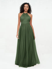 Boho Robes Maxi en Tulle Illusion à Licou Olive Verte