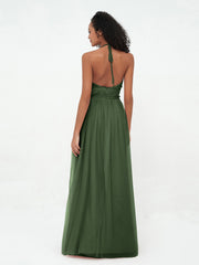 Boho Robes Maxi en Tulle Illusion à Licou Olive Verte Grande Taille