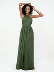 Boho Robes Maxi en Tulle Illusion à Licou Olive Verte