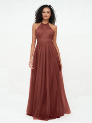 Boho Robes Maxi en Tulle Illusion à Licou terracotta