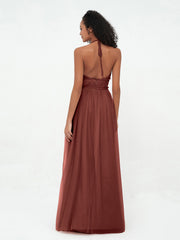 Boho Robes Maxi en Tulle Illusion à Licou terracotta Grande Taille